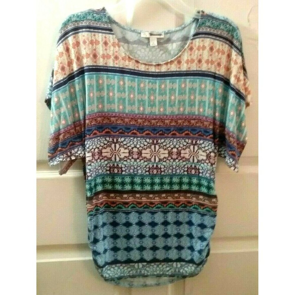 Women's Short Sleeve, Round Neck, Multicolor Print